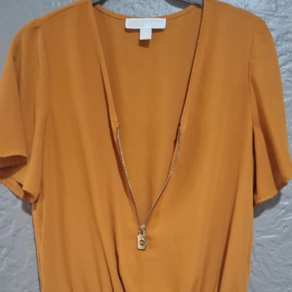 Michael Kors Mustard V-Neck Blouse with Zipper Size S